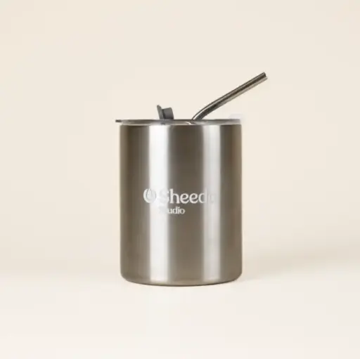 [004017] MOON: Gobelet isotherme avec paille 300ml. Impression en quadri 